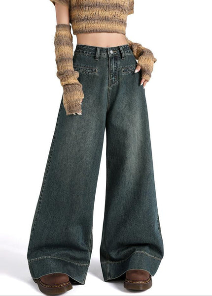 Light Blue High-Waisted Retro Loose Wide-Leg Jeans - Women’s Jeans