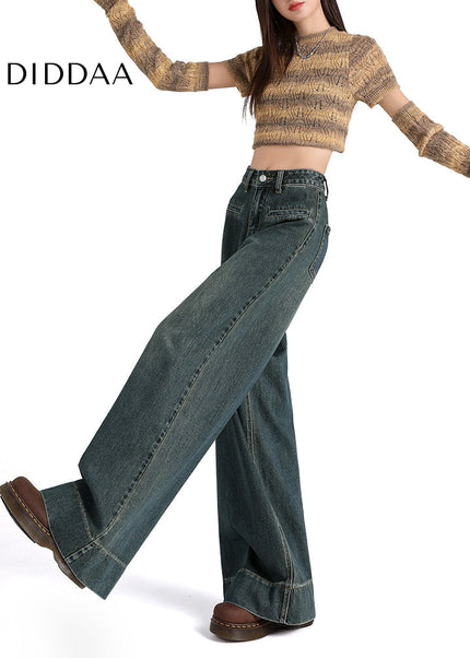Light Blue High-Waisted Retro Loose Wide-Leg Jeans - Women’s Jeans