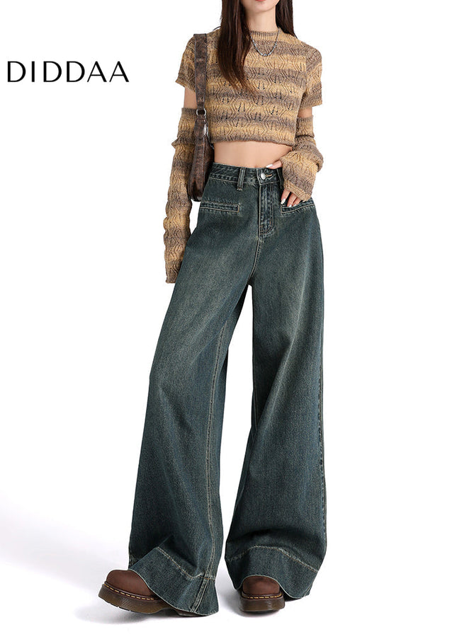 Light Blue High-Waisted Retro Loose Wide-Leg Jeans - Women’s Jeans