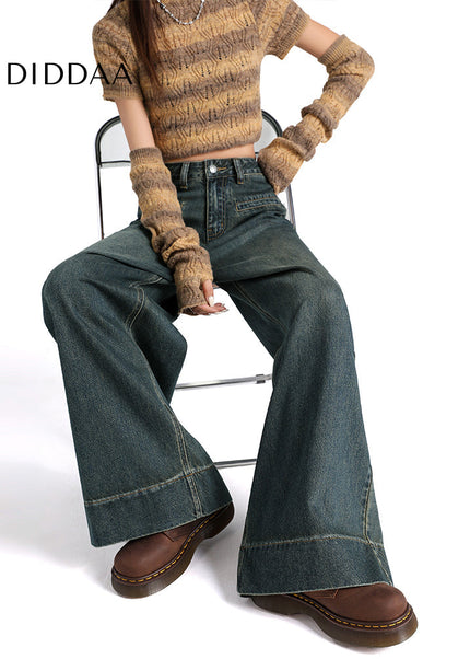 Light Blue High-Waisted Retro Loose Wide-Leg Jeans - Women’s Jeans