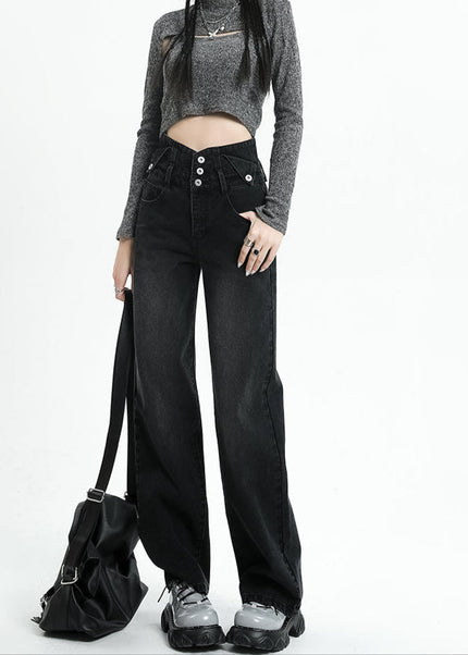 Light Blue High-Waisted Retro Slim Straight-Leg Jeans - Women’s Jeans
