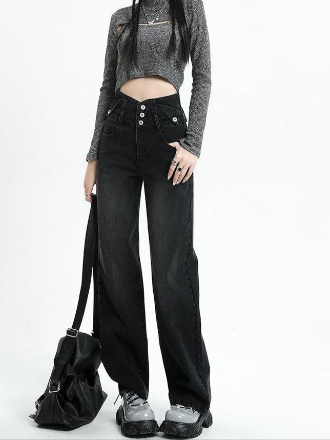 Light Blue High-Waisted Retro Slim Straight-Leg Jeans - Women’s Jeans