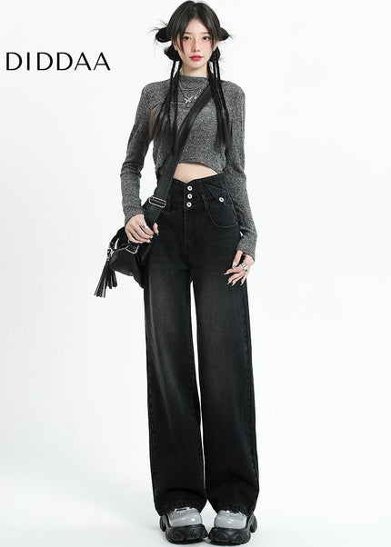 Light Blue High-Waisted Retro Slim Straight-Leg Jeans - Women’s Jeans