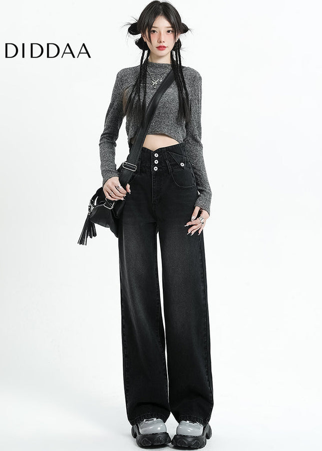 Light Blue High-Waisted Retro Slim Straight-Leg Jeans - Women’s Jeans
