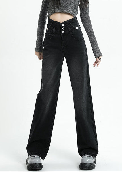 Light Blue High-Waisted Retro Slim Straight-Leg Jeans - Women’s Jeans