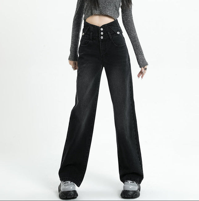 Light Blue High-Waisted Retro Slim Straight-Leg Jeans - Women’s Jeans