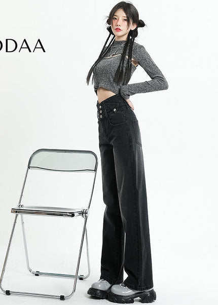 Light Blue High-Waisted Retro Slim Straight-Leg Jeans - Women’s Jeans