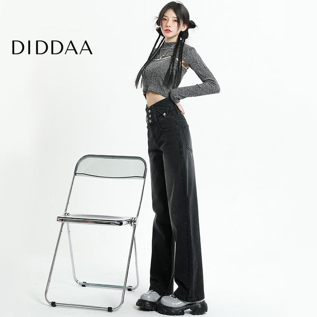 Light Blue High-Waisted Retro Slim Straight-Leg Jeans - Women’s Jeans