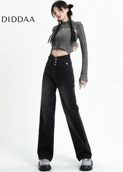 Light Blue High-Waisted Retro Slim Straight-Leg Jeans - Women’s Jeans