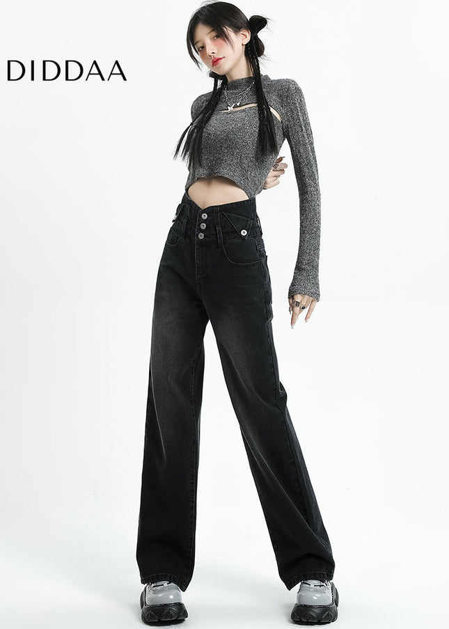 Light Blue High-Waisted Retro Slim Straight-Leg Jeans - Women’s Jeans
