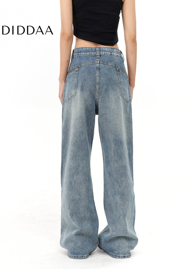 Light Blue High-Waisted Retro Wide-Leg Jeans - Women’s Jeans