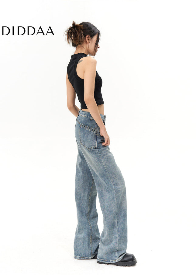 Light Blue High-Waisted Retro Wide-Leg Jeans - Women’s Jeans