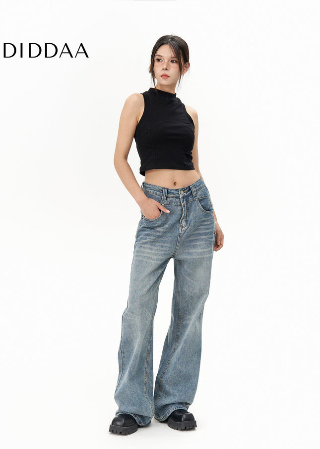 Light Blue High-Waisted Retro Wide-Leg Jeans - Women’s Jeans