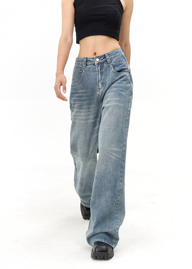 Light Blue High-Waisted Retro Wide-Leg Jeans - Women’s Jeans