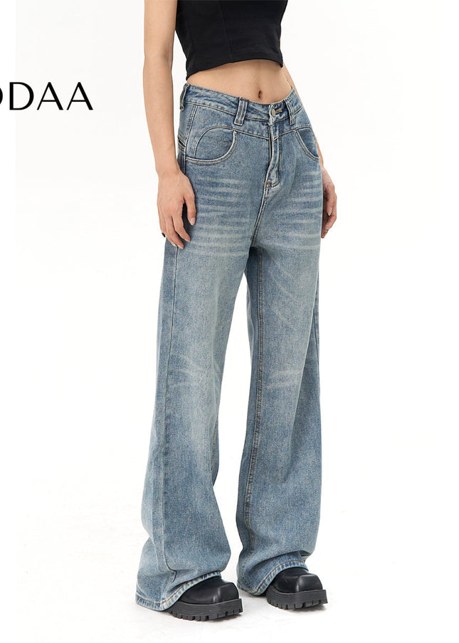 Light Blue High-Waisted Retro Wide-Leg Jeans - XS / Mid Blue - Women’s Jeans