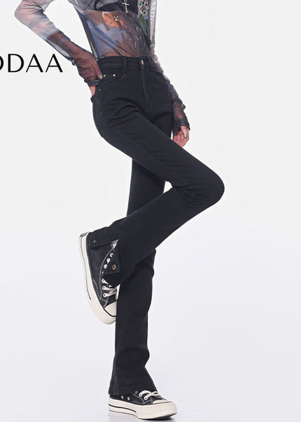 Light Blue High-Waisted Slit Design Jeans - S / Black - Women’s Jeans