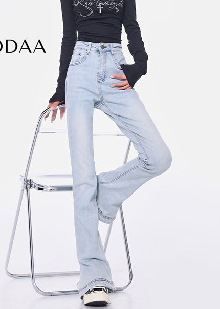 Light Blue High-Waisted Slit Design Jeans - Women’s Jeans