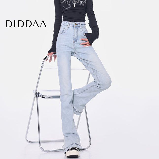 Light Blue High-Waisted Slit Design Jeans - Women’s Jeans
