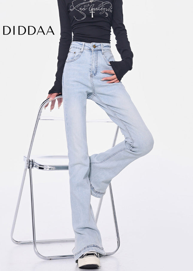 Light Blue High-Waisted Slit Design Jeans - Women’s Jeans