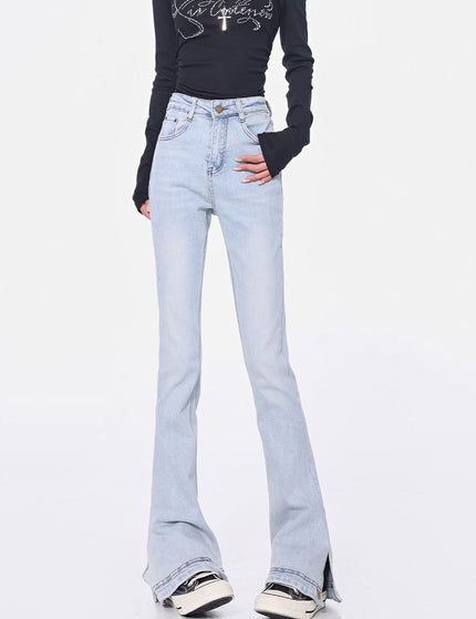 Light Blue High-Waisted Slit Design Jeans - Women’s Jeans