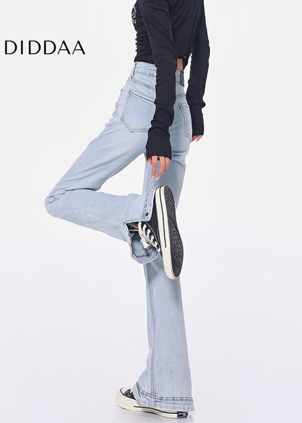 Light Blue High-Waisted Slit Design Jeans - Women’s Jeans