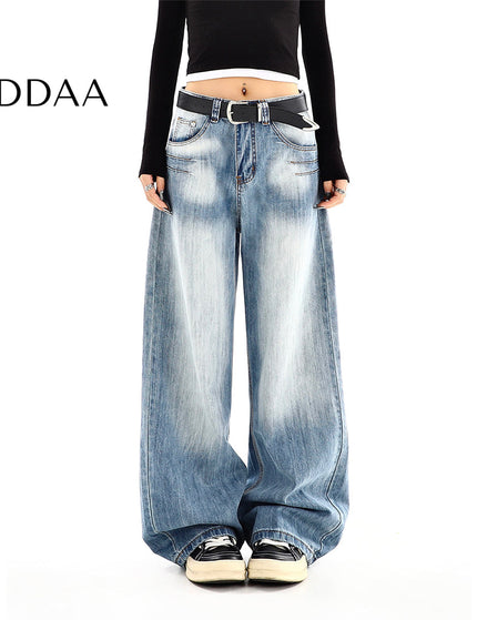 Light Blue High-Waisted Straight Jeans with Pressed Pleats - S / Blue - Women’s Jeans