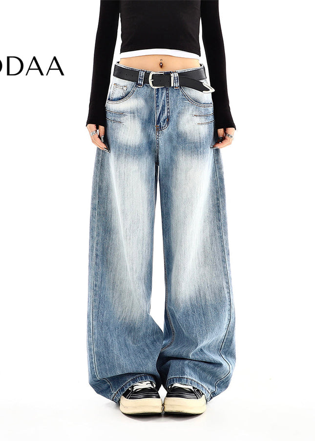 Light Blue High-Waisted Straight Jeans with Pressed Pleats - S / Blue - Women’s Jeans
