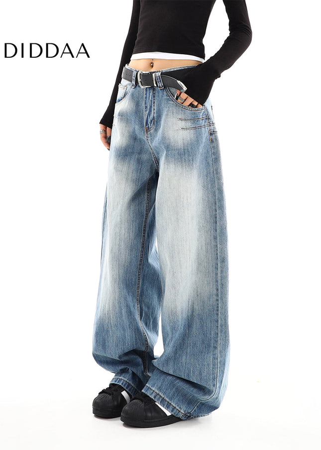 Light Blue High-Waisted Straight Jeans with Pressed Pleats - Women’s Jeans