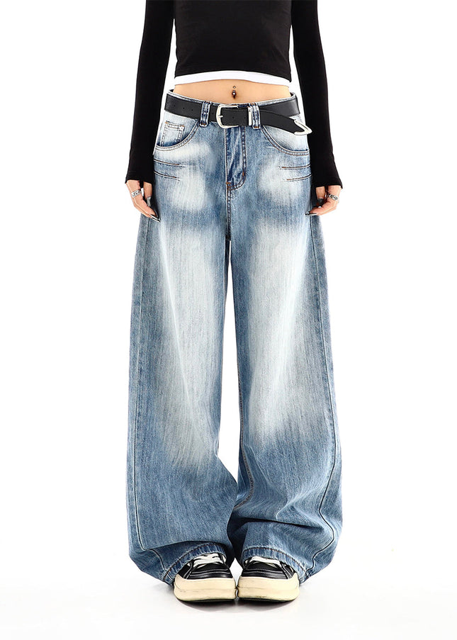 Light Blue High-Waisted Straight Jeans with Pressed Pleats - Women’s Jeans