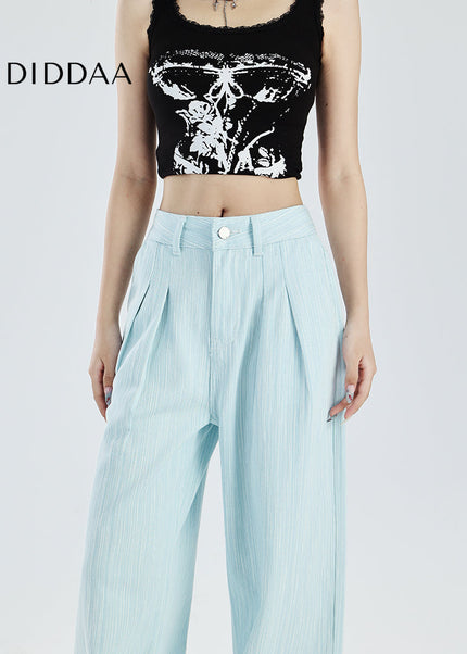Light Blue High-Waisted Wide-Leg Pants for Women - Women’s Jeans