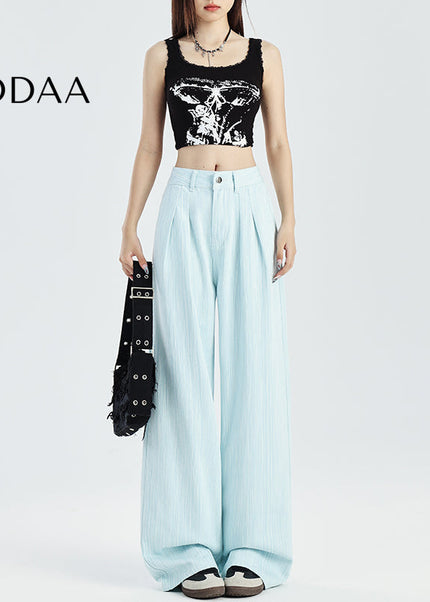 Light Blue High-Waisted Wide-Leg Pants for Women - Women’s Jeans