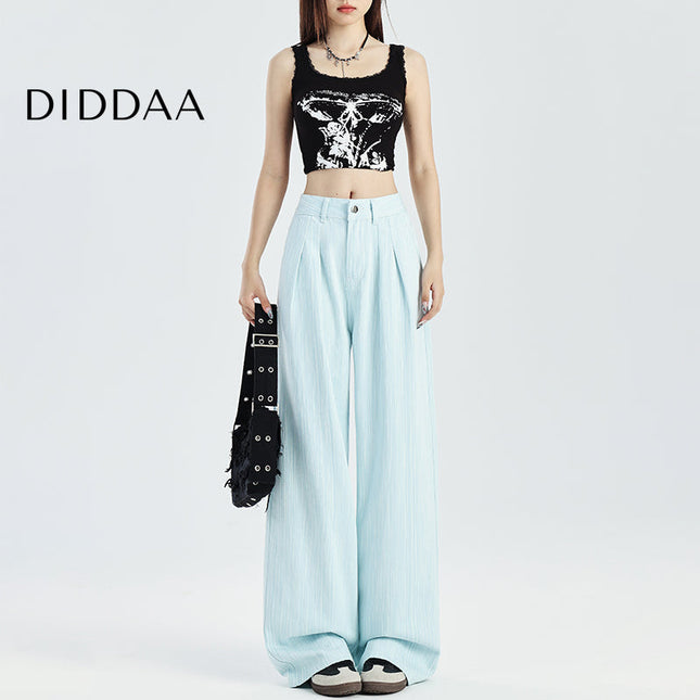 Light Blue High-Waisted Wide-Leg Pants for Women - Women’s Jeans