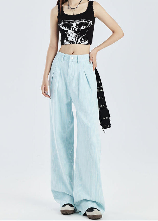 Light Blue High-Waisted Wide-Leg Pants for Women - Women’s Jeans