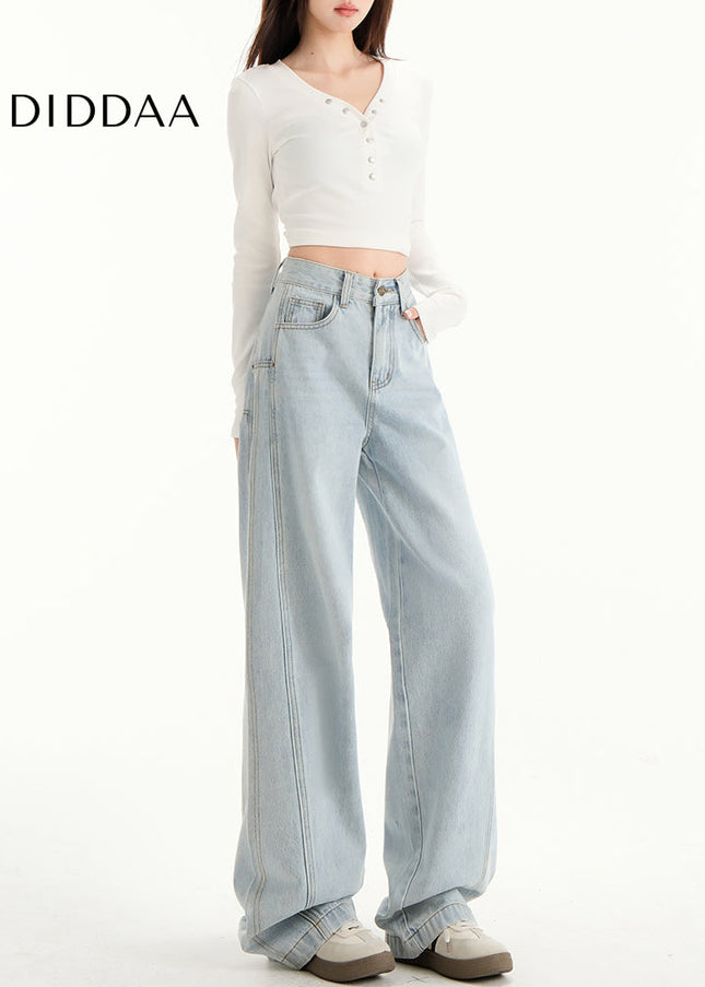 Light Blue High-Waisted Wide-Leg Pants for Women - Women’s Jeans
