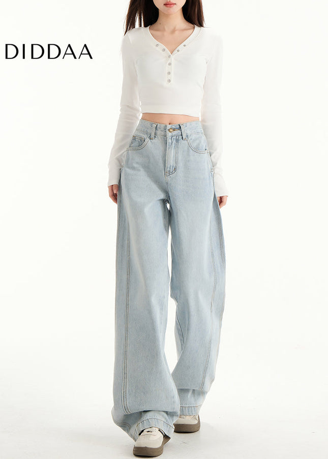 Light Blue High-Waisted Wide-Leg Pants for Women - Women’s Jeans