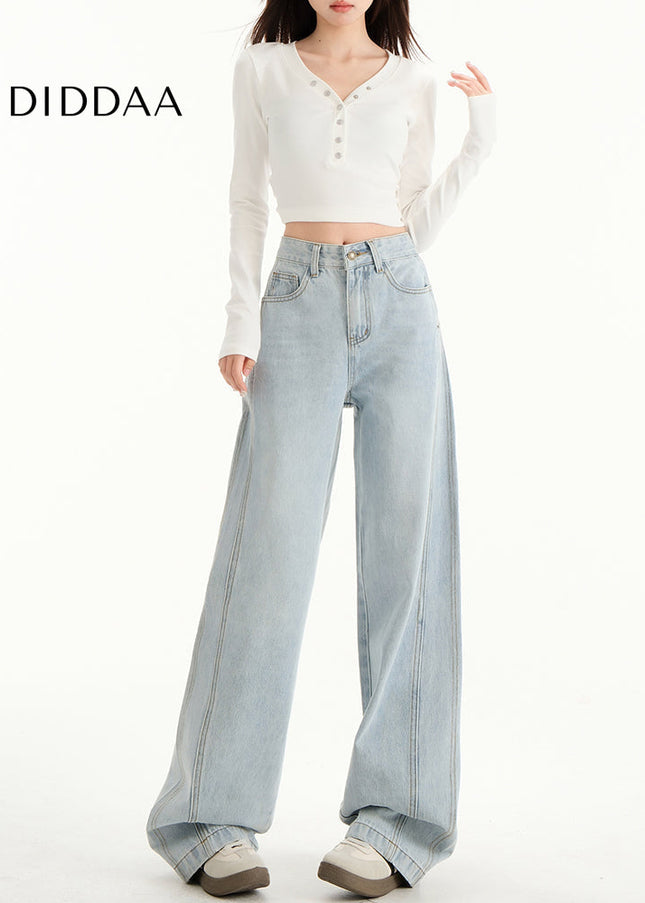 Light Blue High-Waisted Wide-Leg Pants for Women - Women’s Jeans