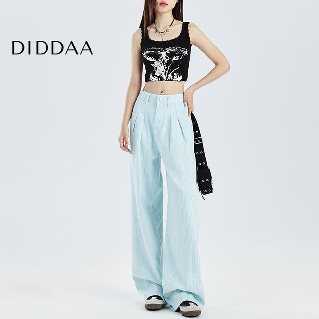 Light Blue High-Waisted Wide-Leg Pants for Women - XS / Light Blue - Women’s Jeans