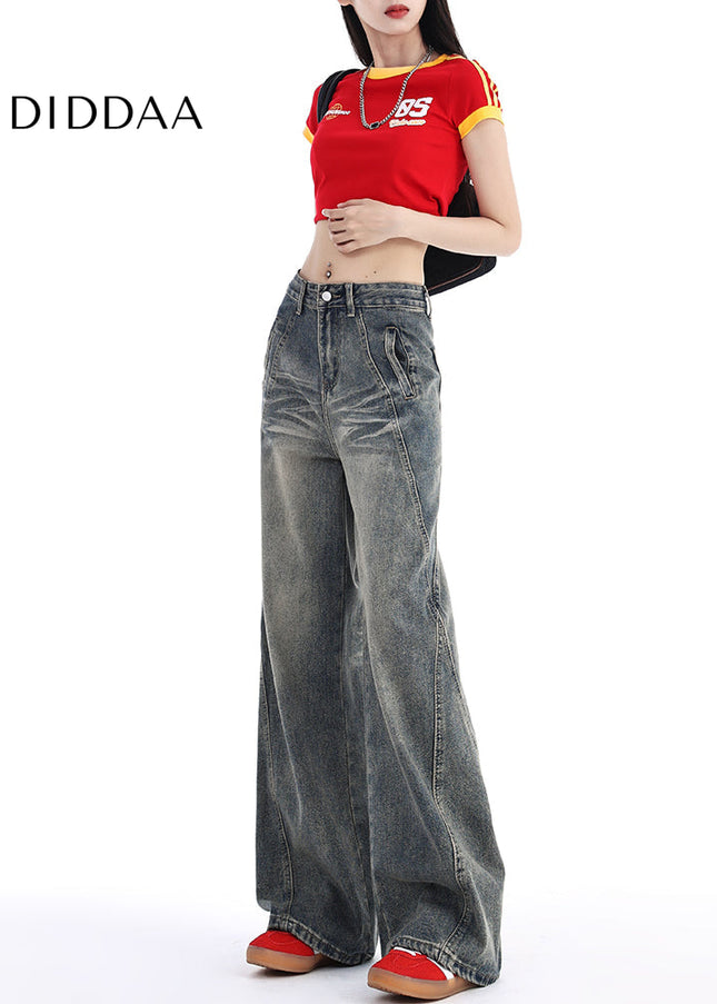 Light Blue Hip Lifting Retro Casual Wide-Leg Pants - Women’s Jeans