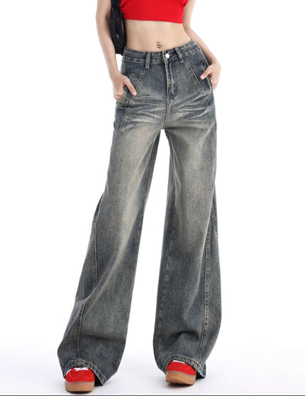 Light Blue Hip Lifting Retro Casual Wide-Leg Pants - Women’s Jeans