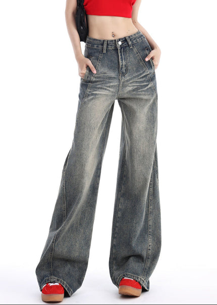 Light Blue Hip Lifting Retro Casual Wide-Leg Pants - Women’s Jeans