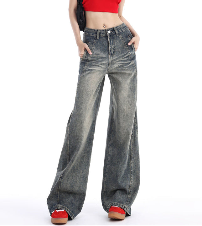 Light Blue Hip Lifting Retro Casual Wide-Leg Pants - Women’s Jeans