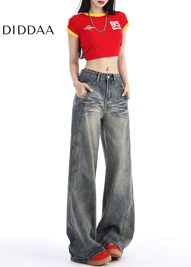 Light Blue Hip Lifting Retro Casual Wide-Leg Pants - Women’s Jeans
