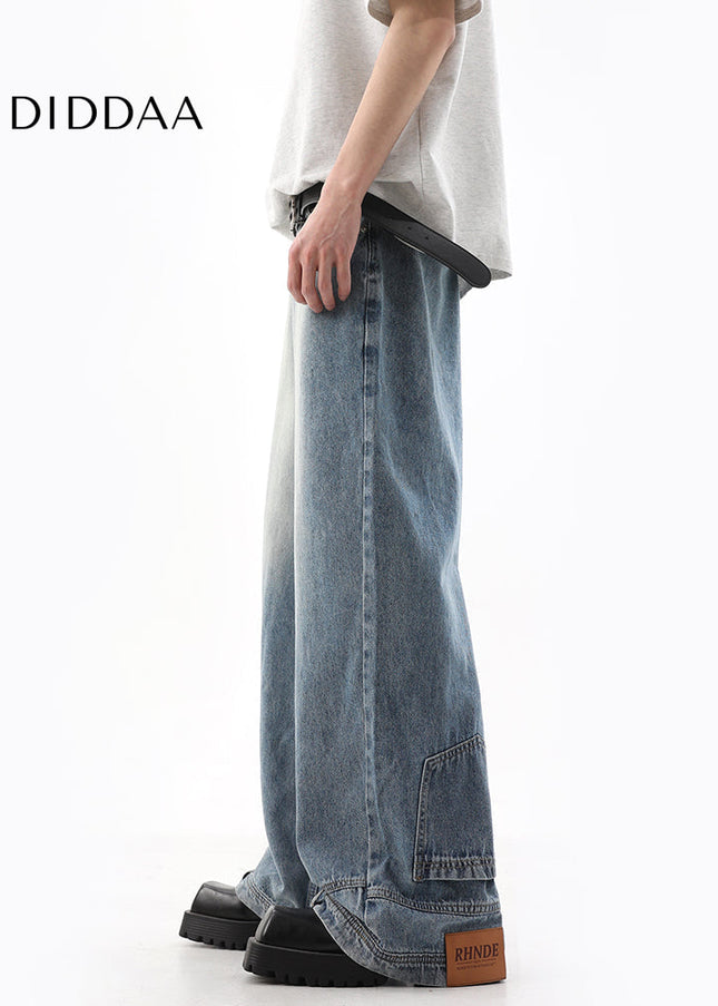 Light Blue Inverted Wide-Leg High Street Jeans - Men’s Jeans