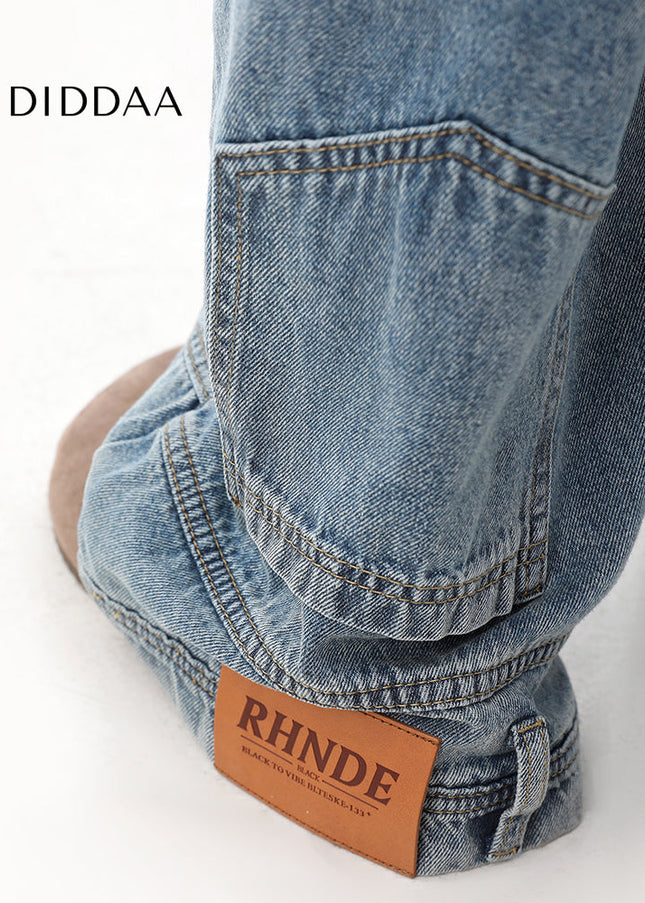 Light Blue Inverted Wide-Leg High Street Jeans - Men’s Jeans