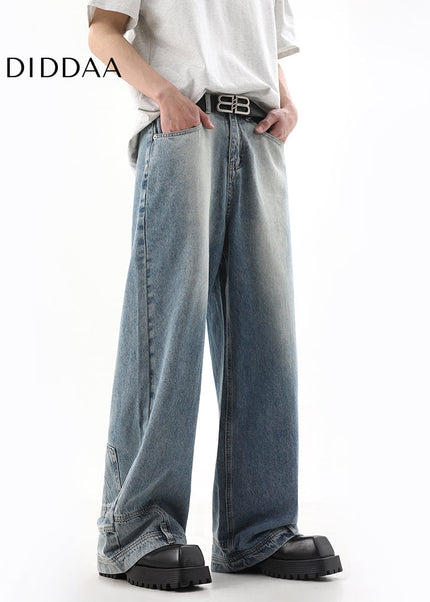 Light Blue Inverted Wide-Leg High Street Jeans - Men’s Jeans