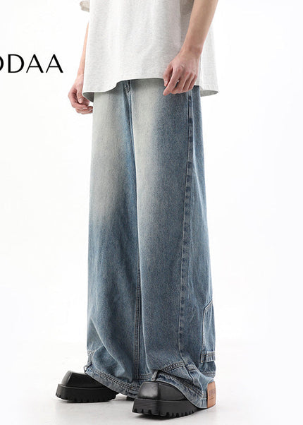 Light Blue Inverted Wide-Leg High Street Jeans - XS / Blue - Men’s Jeans