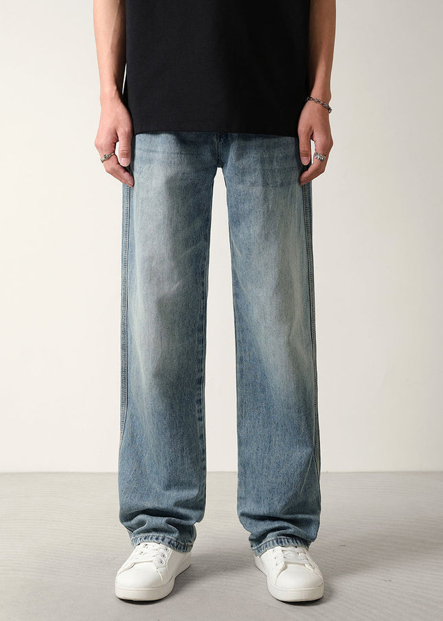 Light Blue Loose Drape Lyocell Wide Straight Jeans - 28 / Mid Blue - Men’s Jeans