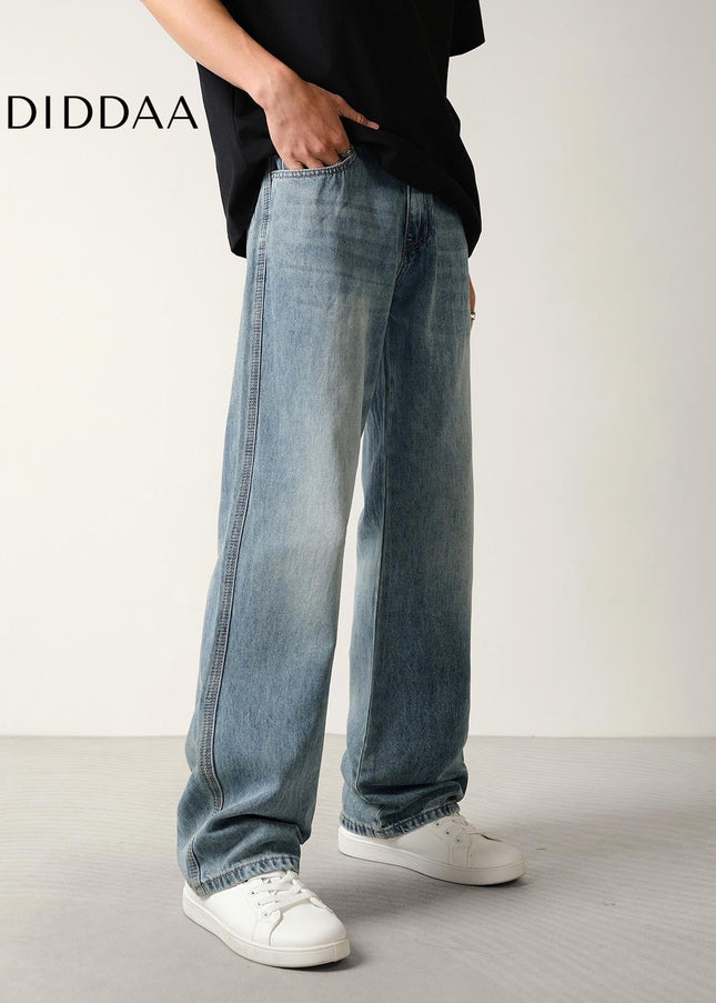 Light Blue Loose Drape Lyocell Wide Straight Jeans - Men’s Jeans