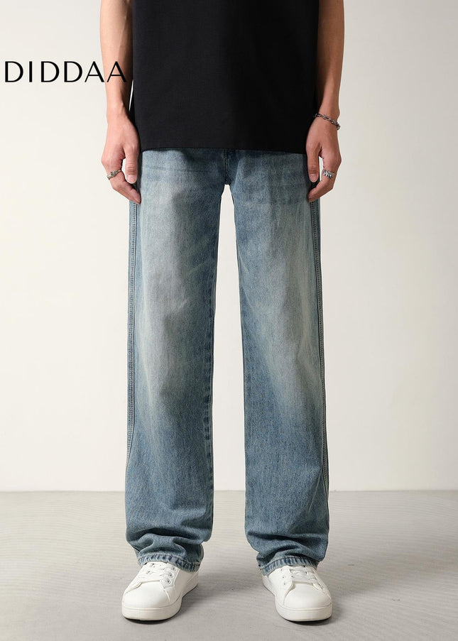 Light Blue Loose Drape Lyocell Wide Straight Jeans - Men’s Jeans
