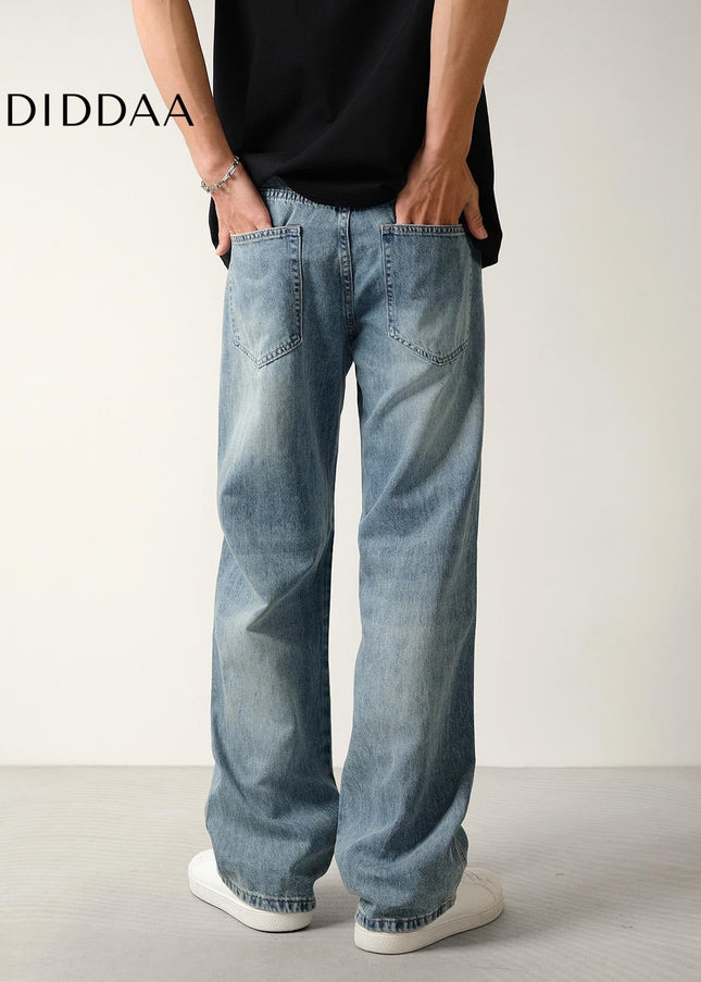 Light Blue Loose Drape Lyocell Wide Straight Jeans - Men’s Jeans
